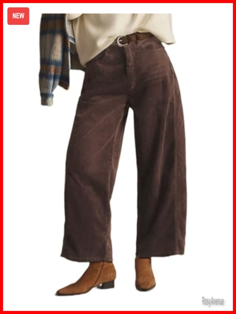 Mid Rise Barrel Jeans Corduroy Wide Leg Ankle Pants with Pockets